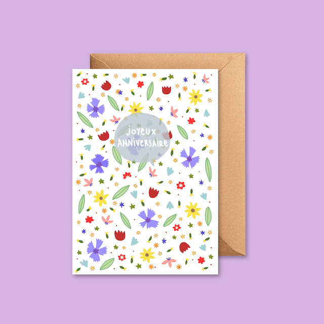 Anniversaire flower power - Carte